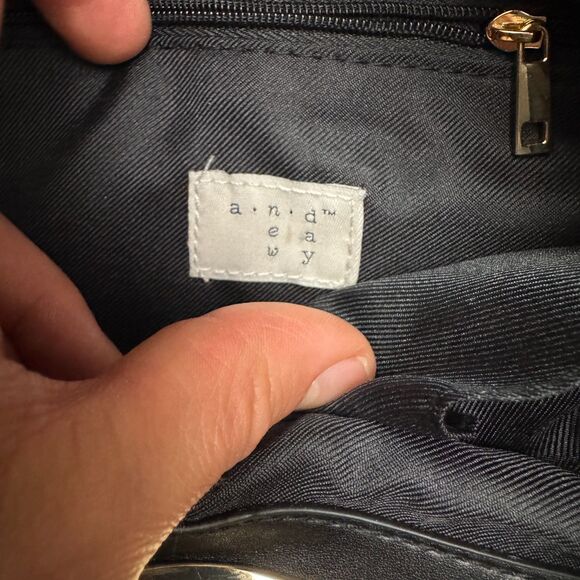 A New Day Faux Leather Gold Ring Top Handle Tote Bag Womens Black Pocket Classic - Picture 5 of 9